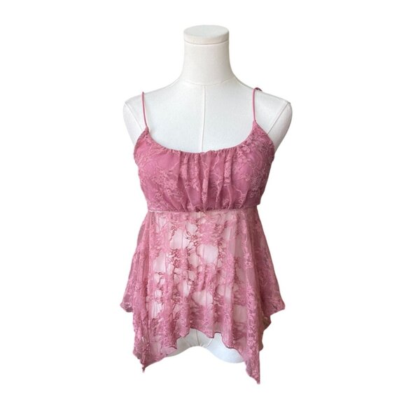 just polly Tops - Just Polly Y2K Lace Babydoll Tank Top XL Cami Fairy Sheer Coquette Asymmetrical